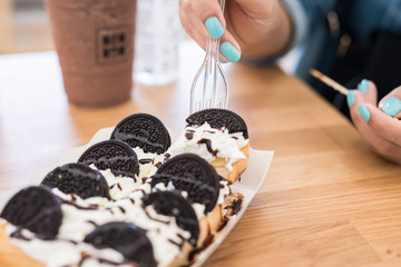 Chocolate cookies with creme filing