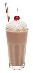 Fotobehang Milkshake vanille chocolade milkshake met slagroom en kersen geïsoleerd