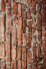 Background of Old damaged brick wall with plaster from temple wa