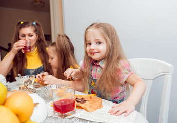 Cheerful family having lunch