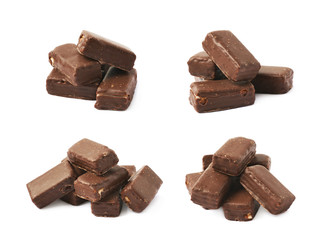 Pile of chocolate candies isolated