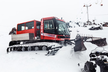 Snowcat at ski resort Elbrus after strong snow blizzard