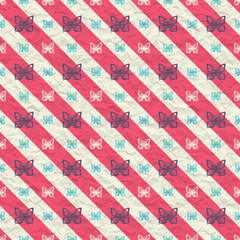 Fototapeta premium Beautiful seamless pattern with butterflies and a wide oblique lines on paper.