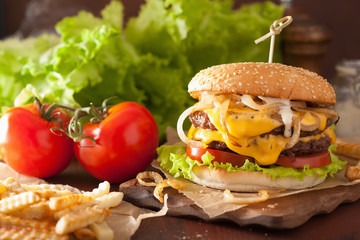 double cheeseburger with tomato and onion