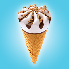  ice cream cone on blue background