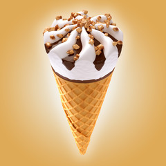 ice cream cone on brown background