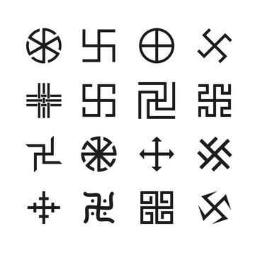 Swastika, cross and others symbols icons vector set