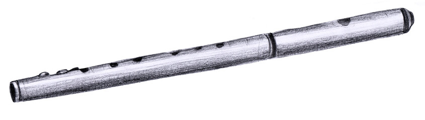Pencil drawing of vintage fife (small flute) on white background © laplateresca