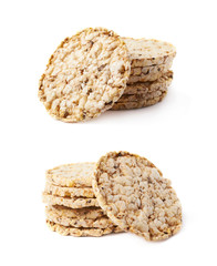 Pile of diet rice crackers isolated