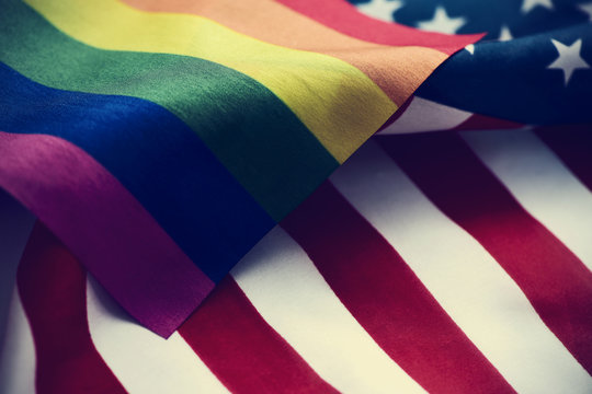 Gay Pride Flag And American Flag