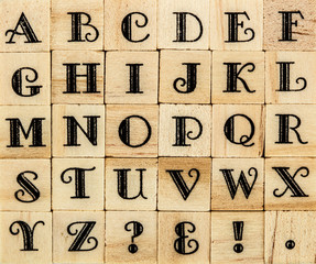 English alphabet uppercase, background of isolated wood letterpr