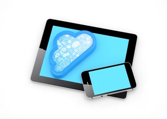 tablet pc, smart phone and cloud. 3d rendering.