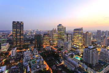 Fototapeta premium Aerial view of Bangkok modern office buildings
