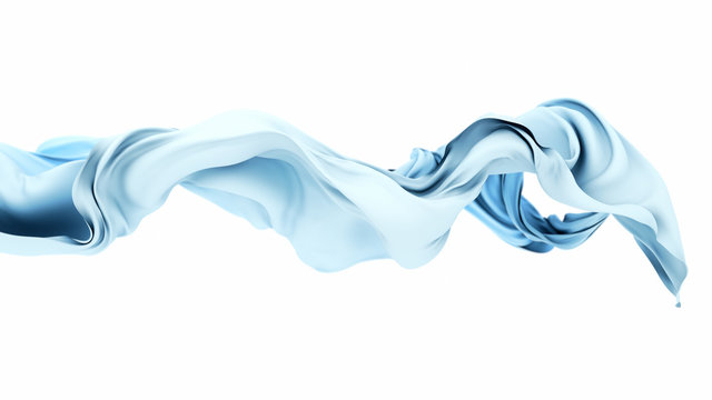 Abstract 3d rendering flowing white cloth background surrounded by blue mist