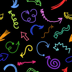 Seamless pattern of cute doodle hand drawn arrows. Vector illustration