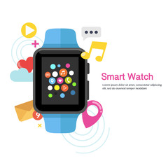 Smart watch device display  with app icons.  Smart watch technology . Flat design vector illustration