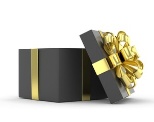 open gift box with bows isolated on white. 3d rendering. - 114524126