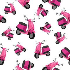 Seamless colorful pattern with scooters. Vector illustration. Background, texture, textile, fabric - 114524156