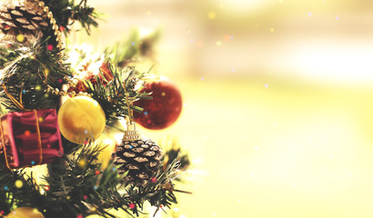 christmas and happy new year background, over light and gold color tone [blur and select focus background]