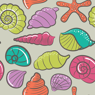 Seashell vector seamless pattern