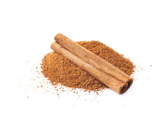 Pile of cinnamon powder isolated