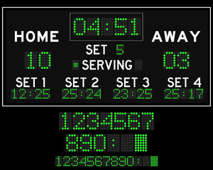 Digital green led volleyball scoreboard