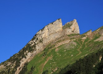 Fototapeta na wymiar Layered rock in the Alpstein Range