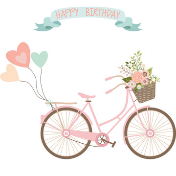 Wedding  Bicycle with Flowers.Birthday Invitation cards.