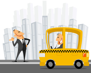 Businessman catching taxi