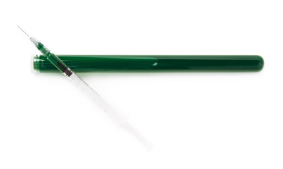 Fototapeta premium Medical syringe and test-tube isolated