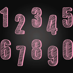 Chalkboard Numbers set.Hand Draw Chalk Numbers Calligraphy,Font Element.
