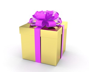 gift box with bows isolated on white. 3d rendering.