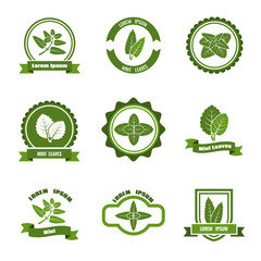 Mint leaves vector logos, label, emblems set