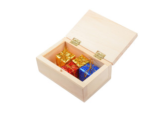 Wooden box with christmas gift