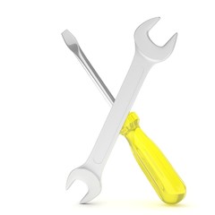 3D Illustration Wrench and screwdriver, service concept