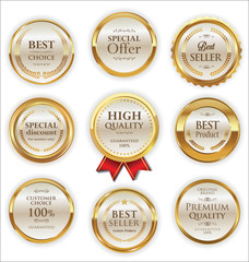 Golden badges and labels with laurel wreath collection
