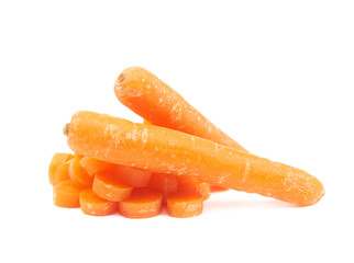Pile of baby carrot slices isolated