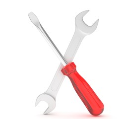 3D Illustration Wrench and screwdriver, service concept