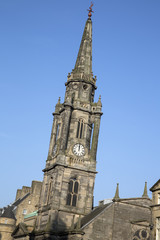 Fototapeta na wymiar Tron Kirk Church Tower, Royal Mile Street; Edinburgh
