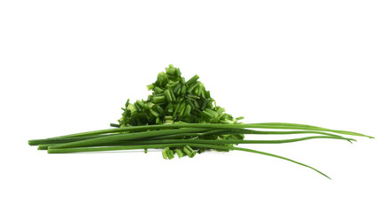 Pile of chopped scallions isolated