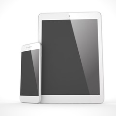 Tablet and smartphone on a white. 3d rendering.