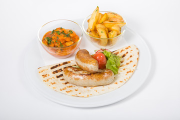 Grilled white sausages