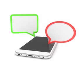 smartphone with bubbles isolated on white background. 3d rendering.