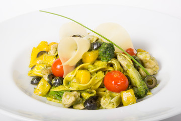 Green pasta with pumpkin