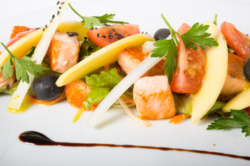 Vegetables salad with salmon