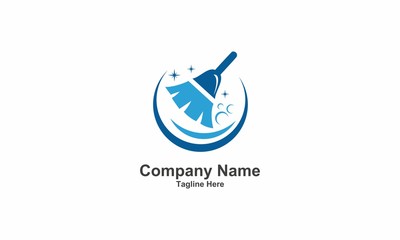 Tools Blue Cleaning Broom Logo