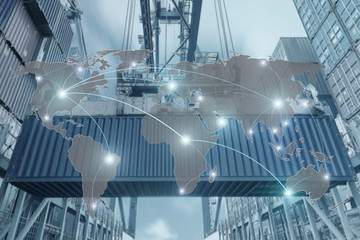 Import, Export, Logistics concept - Map global partner connectio - obrazy, fototapety, plakaty