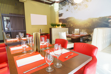 Interior of a chain sushi restaurant