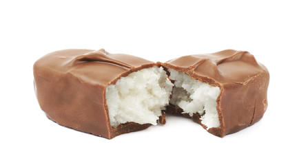 Coconut filled chocolate bar isolated