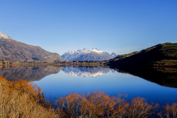 Fototapeta na wymiar A beautiful reflection at Lake Hayes, New Zealand
